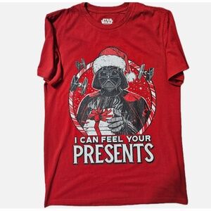 Star Wars Shirt Mens Large Red Darth Vader Christmas I Can Feel Your Presents